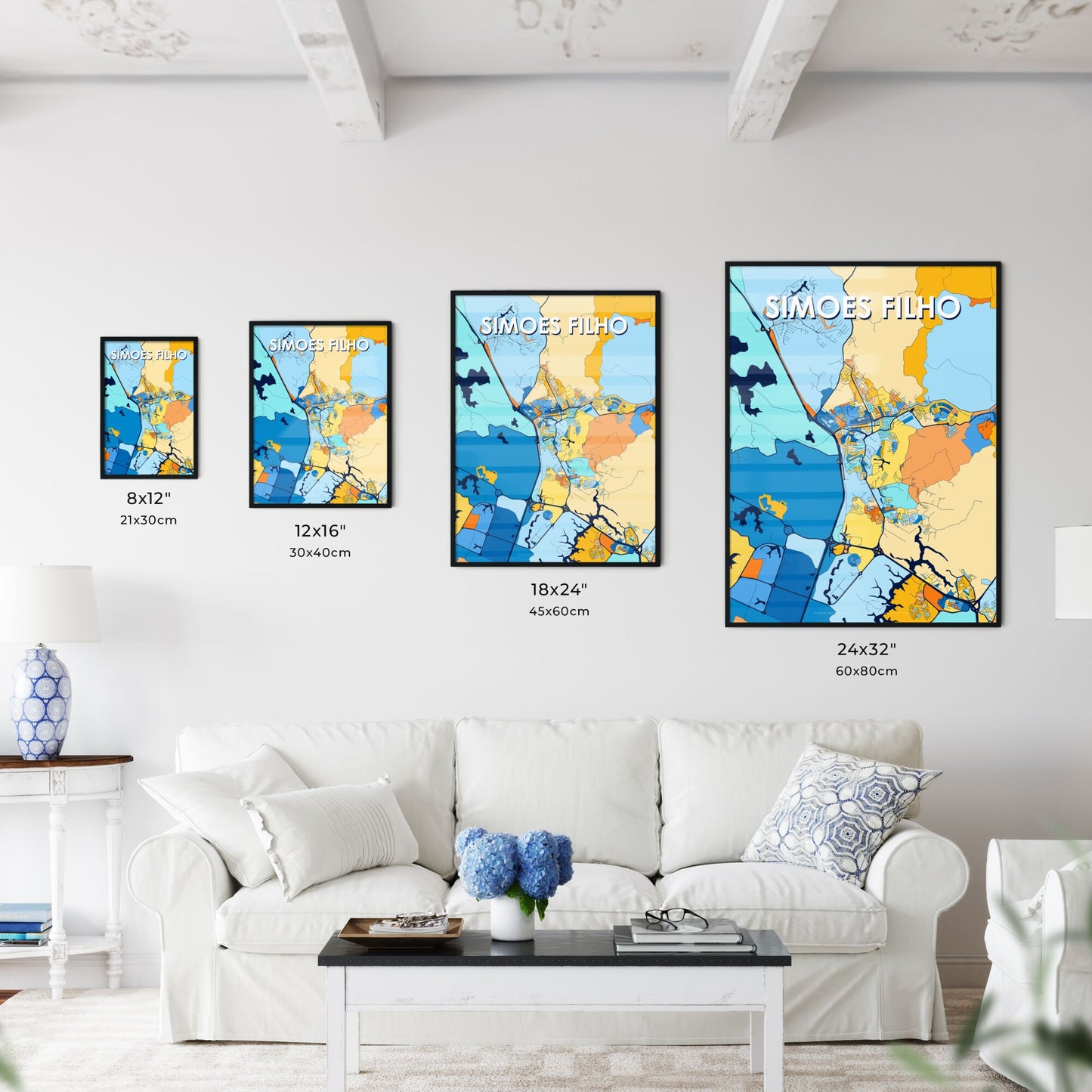 SIMOES FILHO BRAZIL Vibrant Colorful Art Map Poster Blue Orange