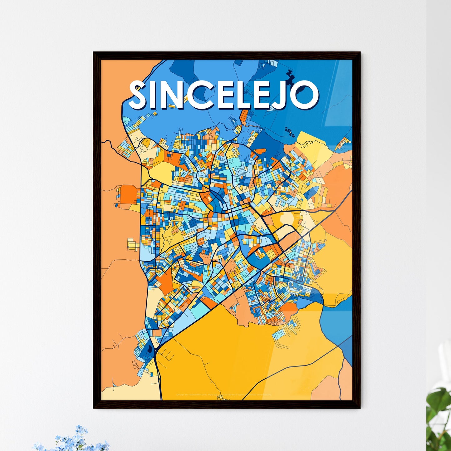 SINCELEJO COLOMBIA Vibrant Colorful Art Map Poster Blue Orange