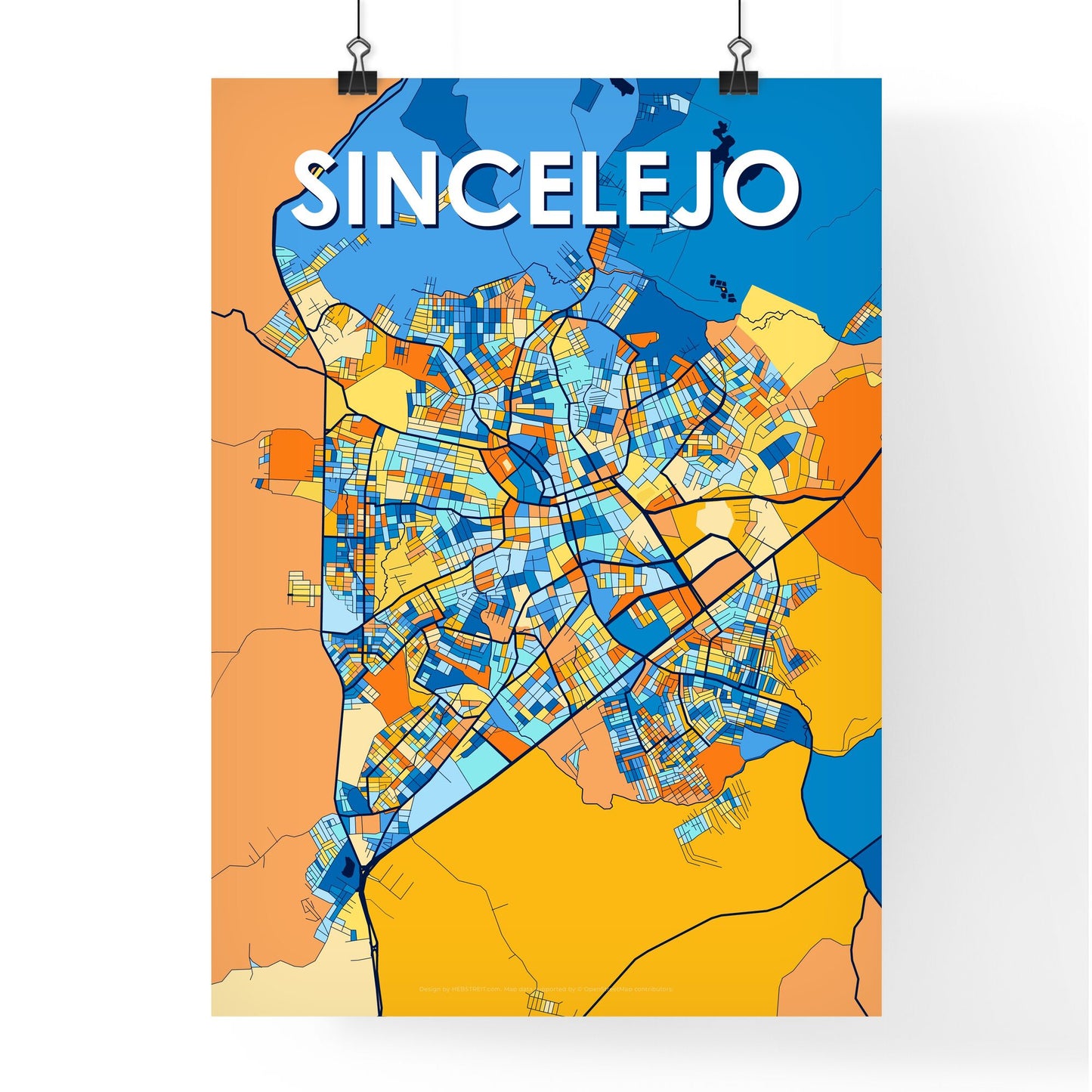 SINCELEJO COLOMBIA Vibrant Colorful Art Map Poster Blue Orange