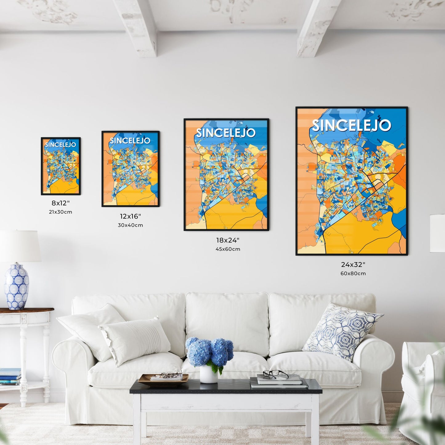 SINCELEJO COLOMBIA Vibrant Colorful Art Map Poster Blue Orange