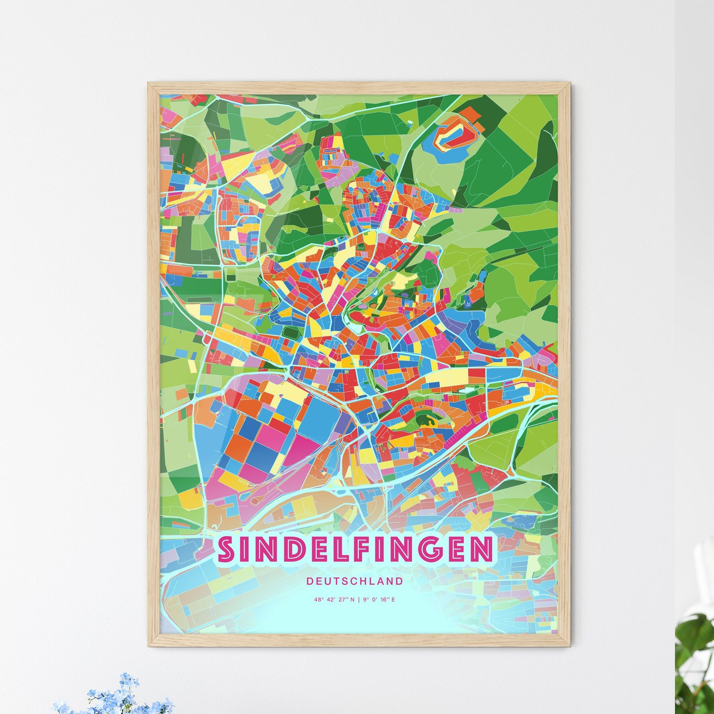 Colorful Sindelfingen Germany Fine Art Map Crazy Colors