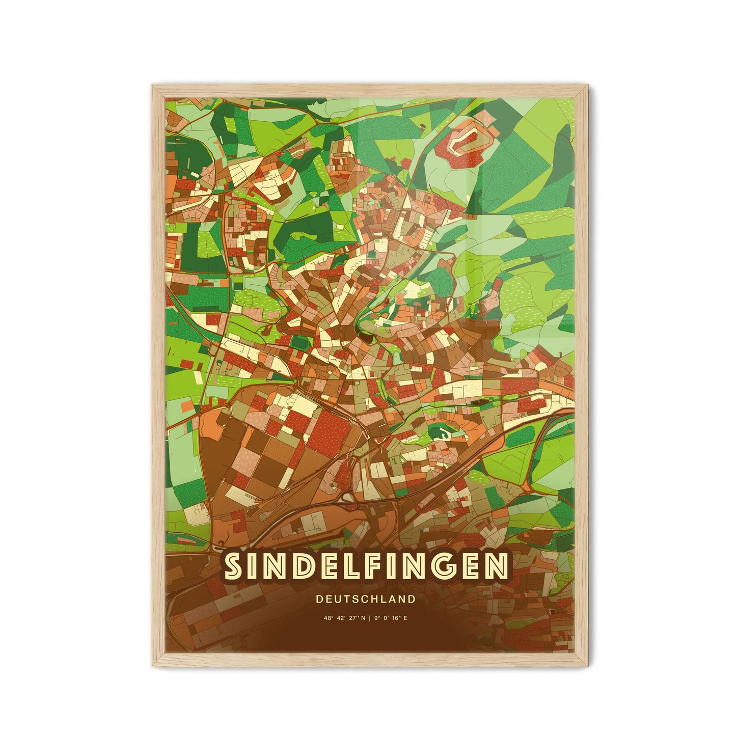 Colorful Sindelfingen Germany Fine Art Map Farmhouse