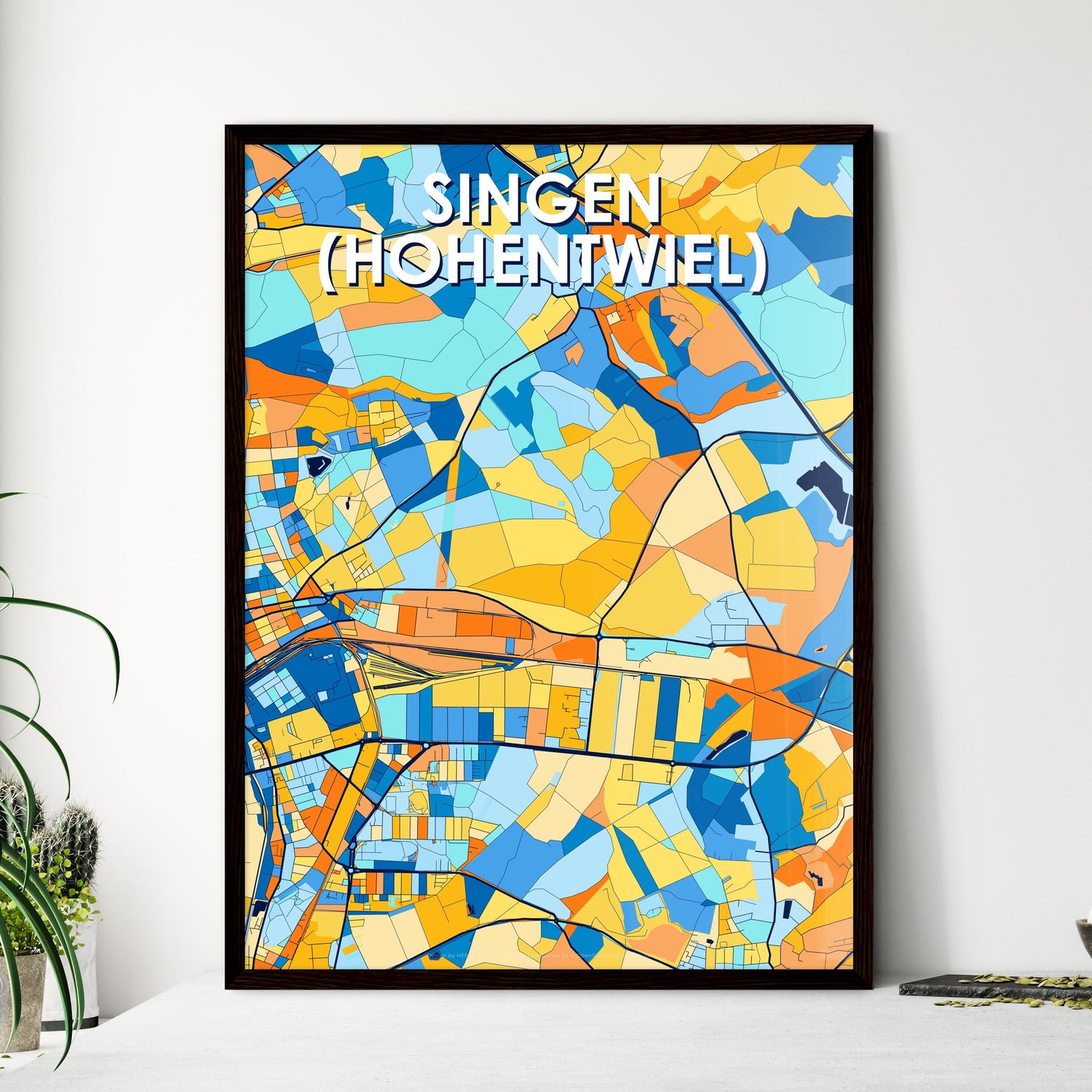 SINGEN (HOHENTWIEL) GERMANY Vibrant Colorful Art Map Poster Blue Orange