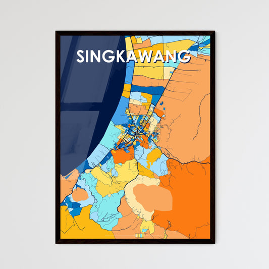 SINGKAWANG INDONESIA Vibrant Colorful Art Map Poster Blue Orange