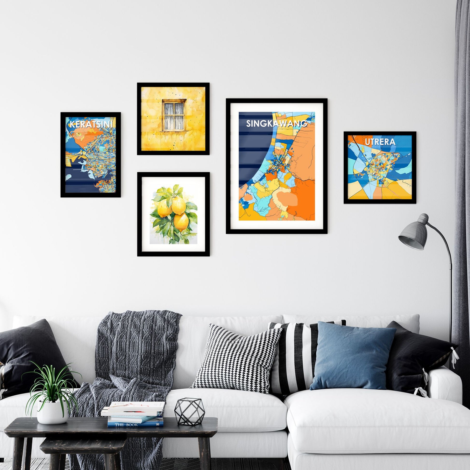 SINGKAWANG INDONESIA Vibrant Colorful Art Map Poster Blue Orange