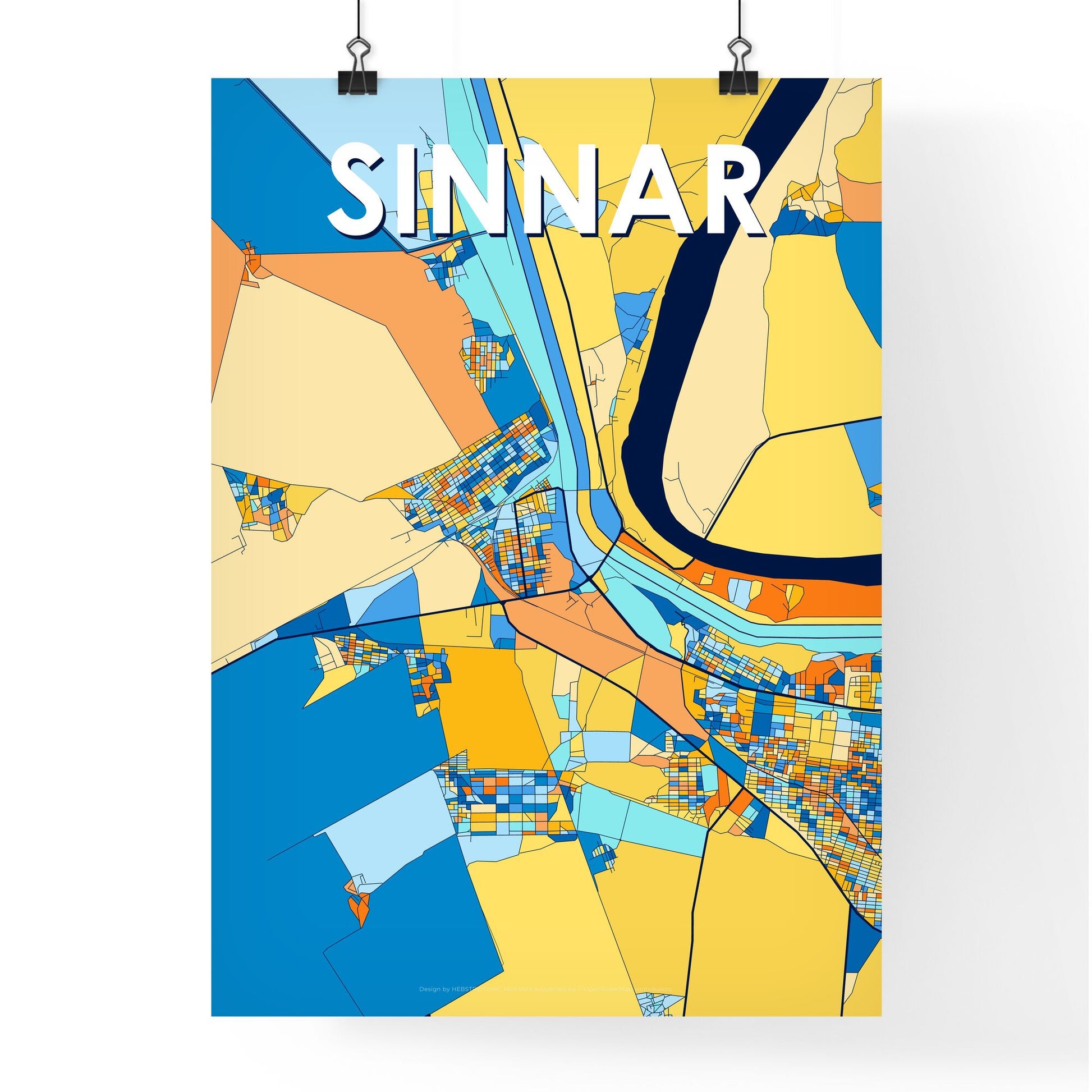 SINNAR SUDAN Vibrant Colorful Art Map Poster Blue Orange