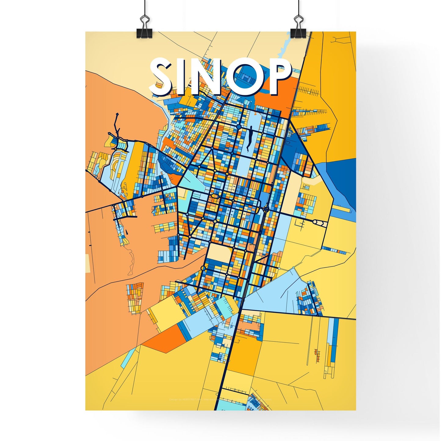 SINOP BRAZIL Vibrant Colorful Art Map Poster Blue Orange