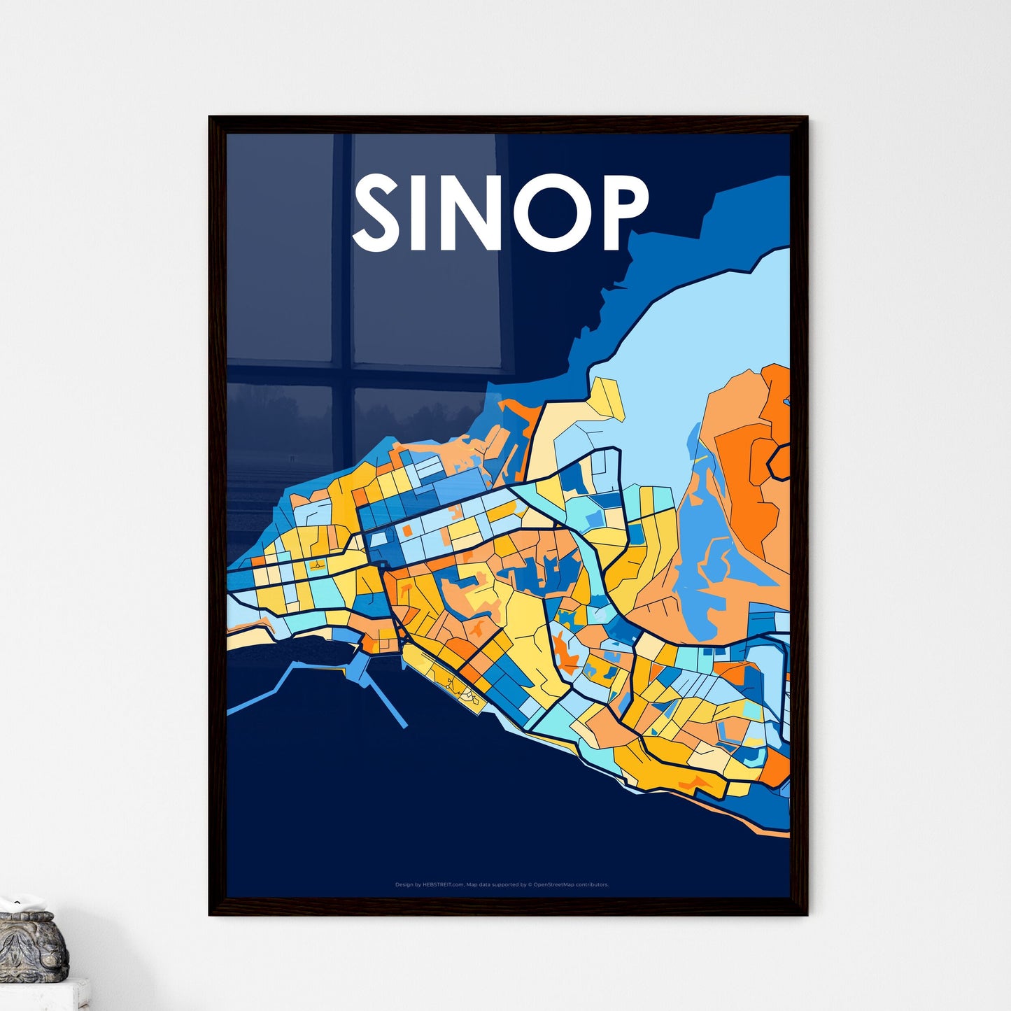 SINOP TURKEY Vibrant Colorful Art Map Poster Blue Orange