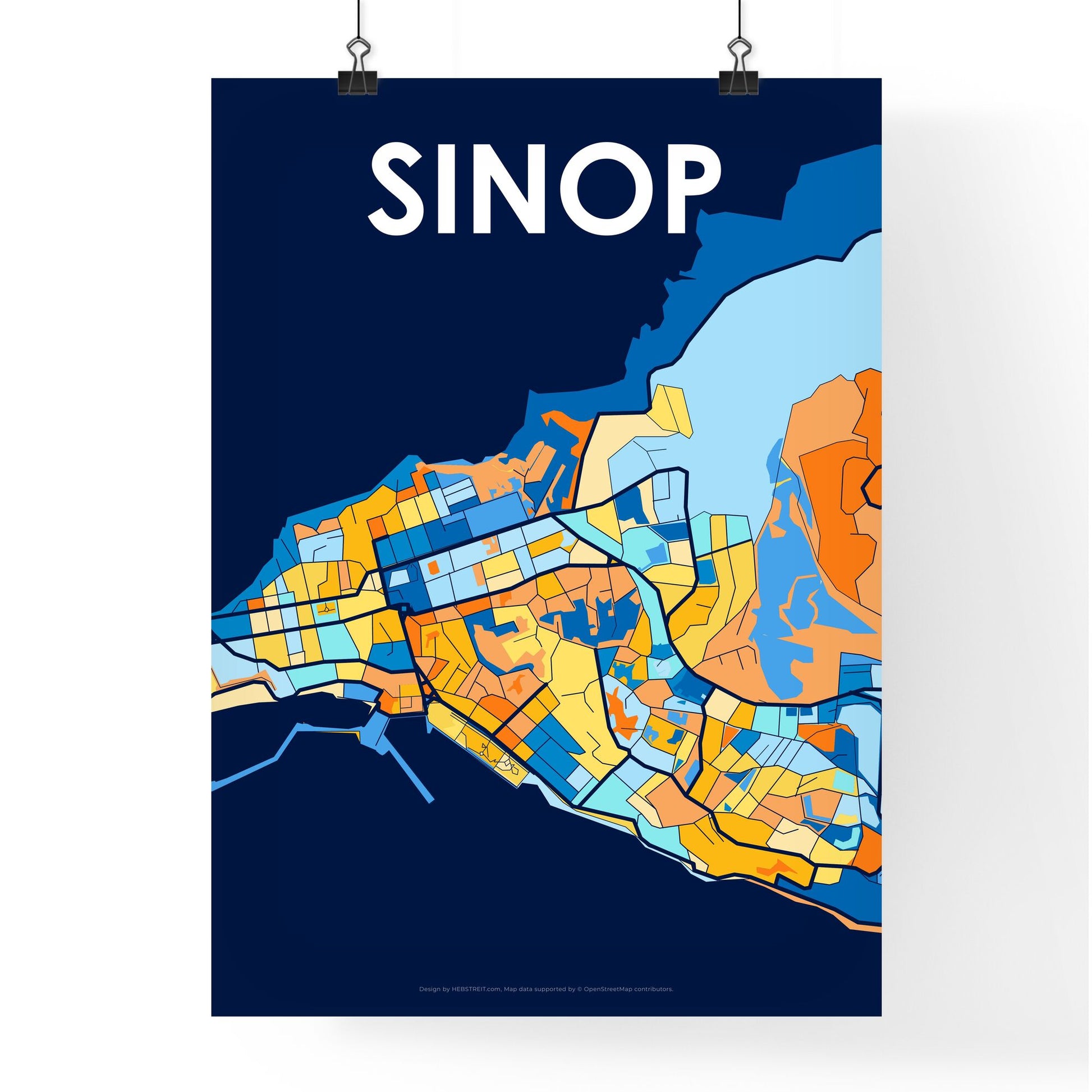 SINOP TURKEY Vibrant Colorful Art Map Poster Blue Orange