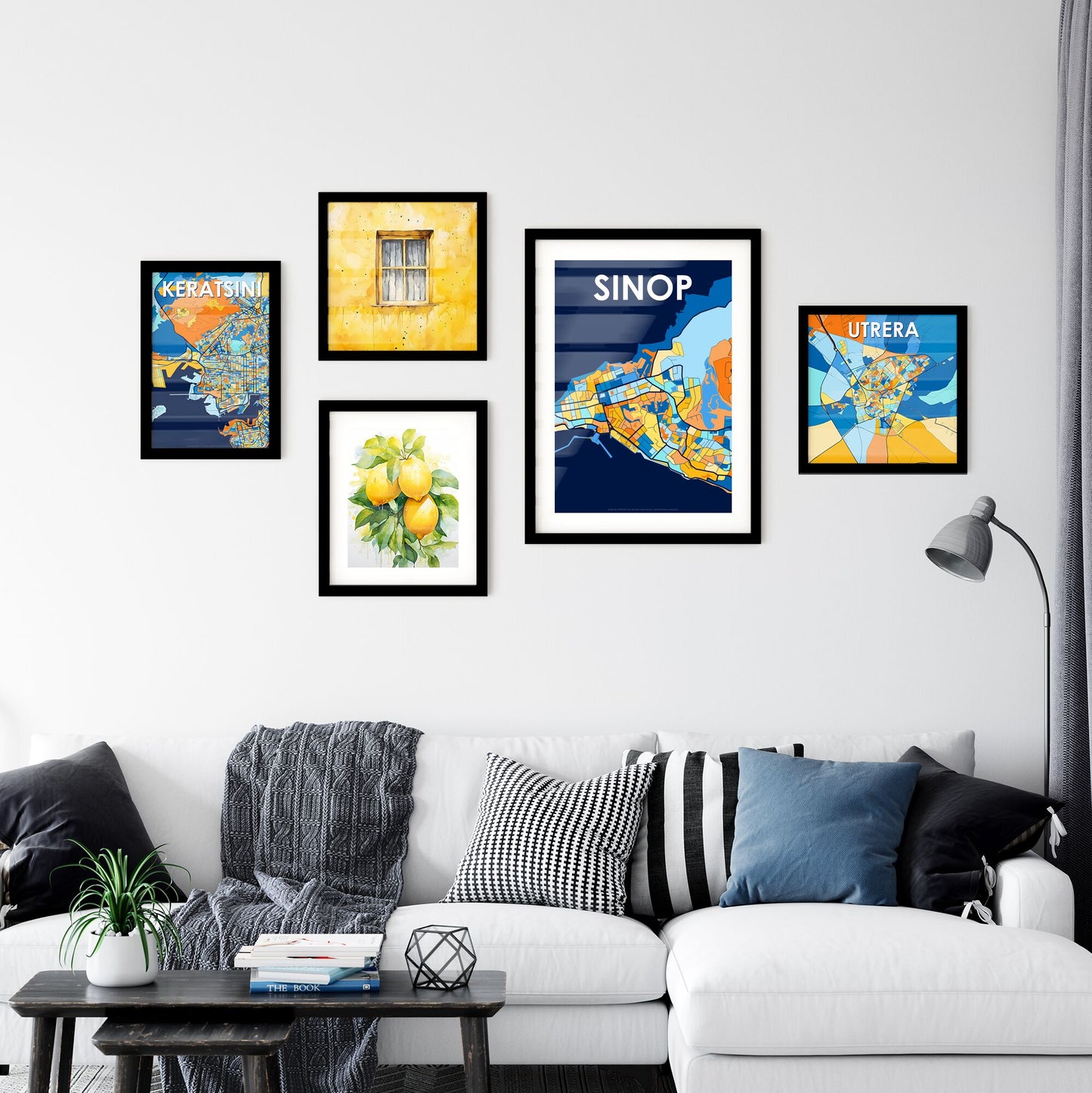 SINOP TURKEY Vibrant Colorful Art Map Poster Blue Orange