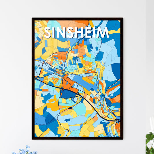 SINSHEIM GERMANY Vibrant Colorful Art Map Poster Blue Orange