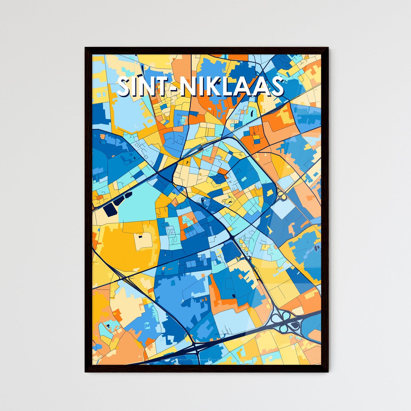 SINT-NIKLAAS BELGIUM Vibrant Colorful Art Map Poster Blue Orange