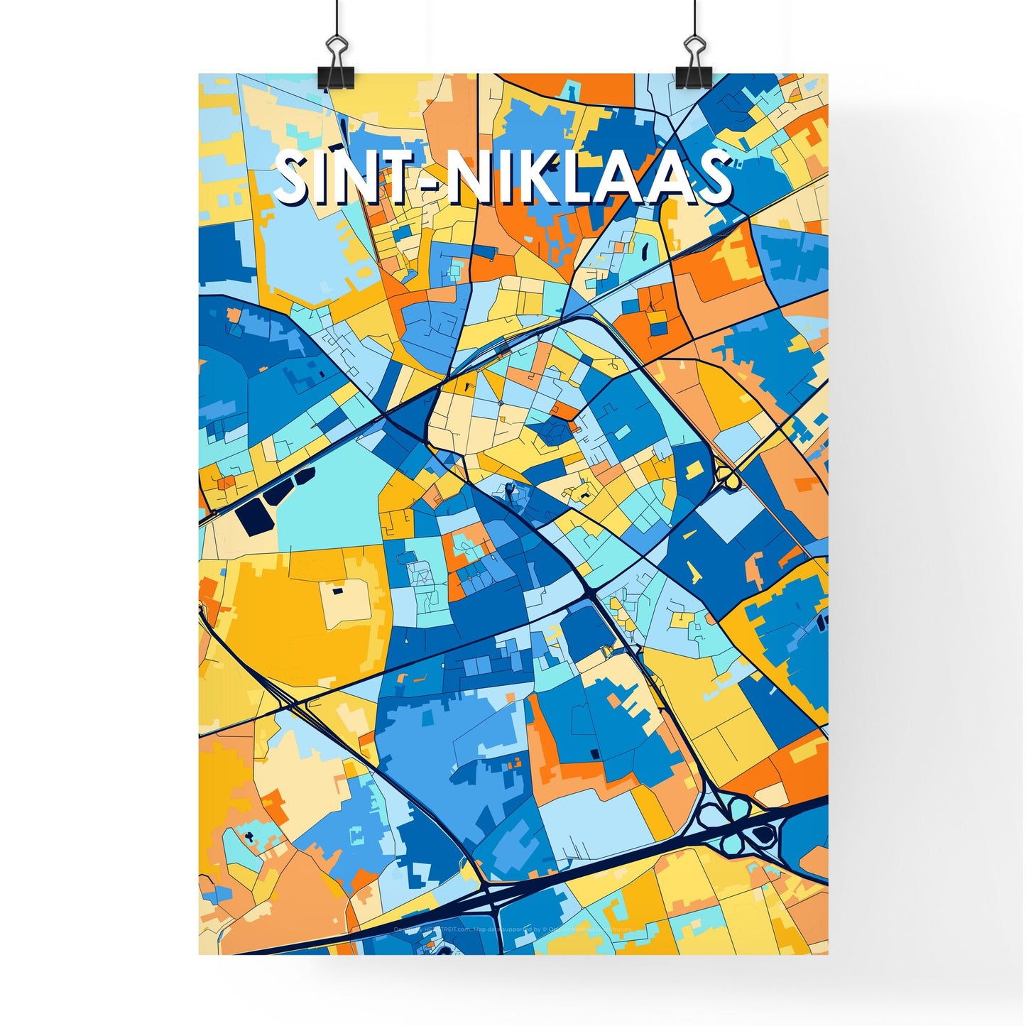 SINT-NIKLAAS BELGIUM Vibrant Colorful Art Map Poster Blue Orange