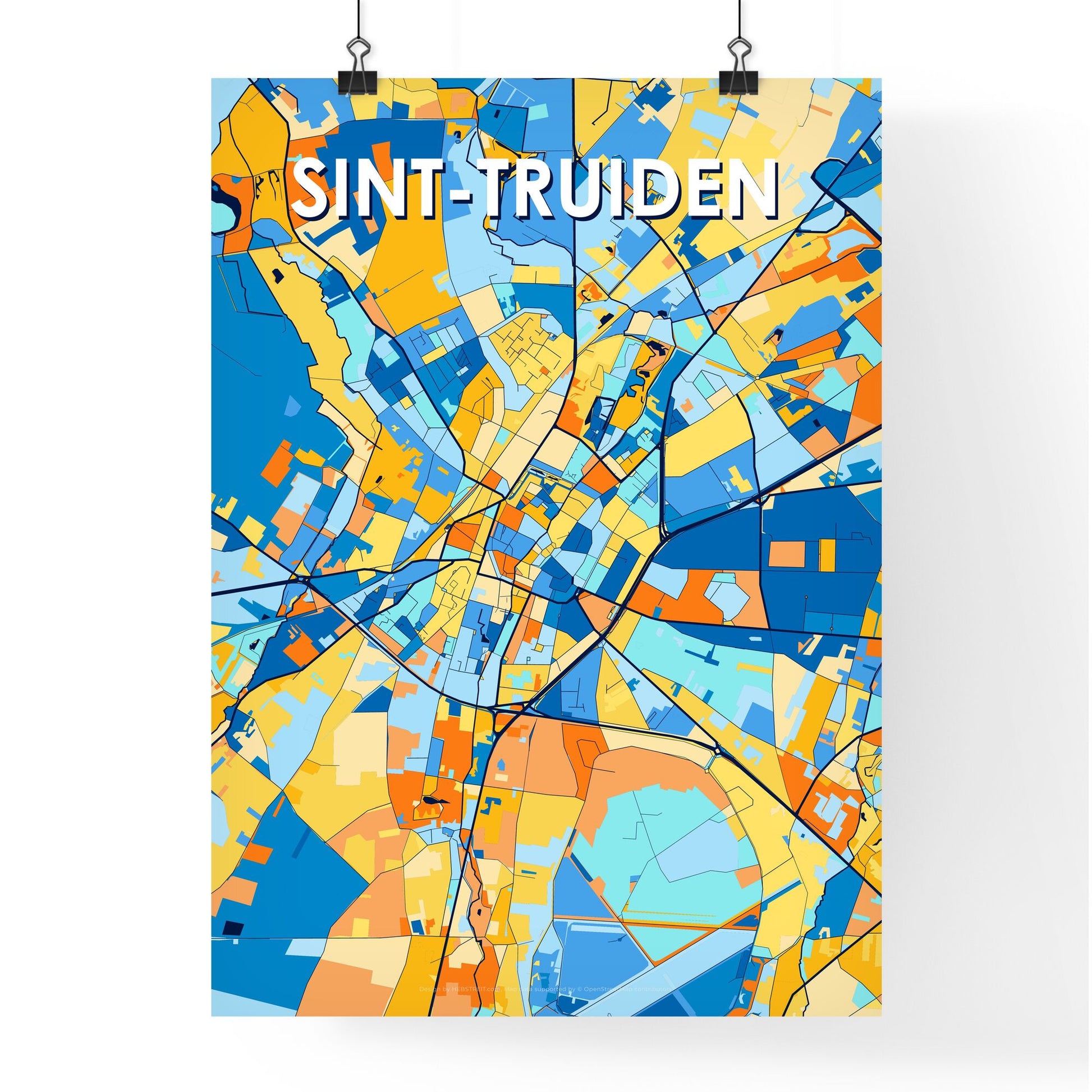 SINT-TRUIDEN BELGIUM Vibrant Colorful Art Map Poster Blue Orange