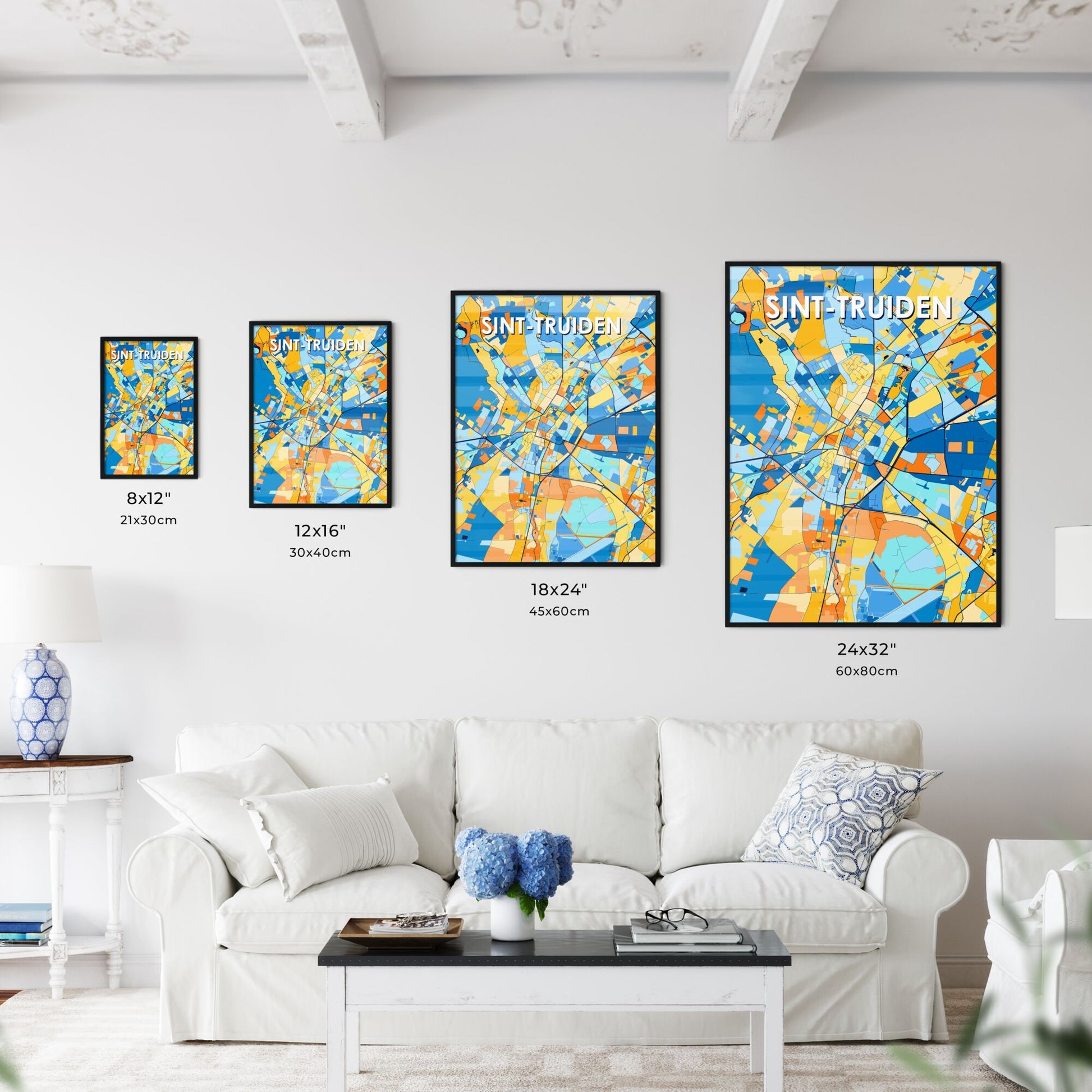 SINT-TRUIDEN BELGIUM Vibrant Colorful Art Map Poster Blue Orange