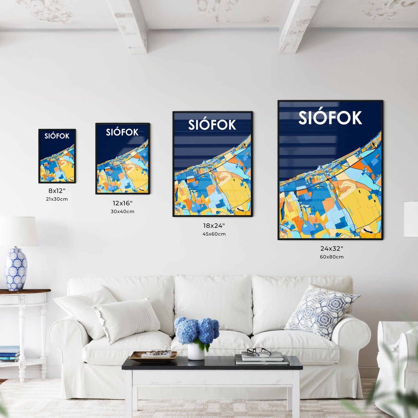 SIÓFOK HUNGARY Vibrant Colorful Art Map Poster Blue Orange