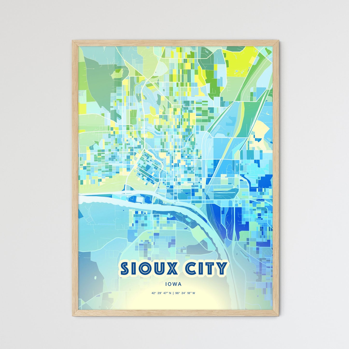 Colorful Sioux City Iowa Fine Art Map Cool Blue