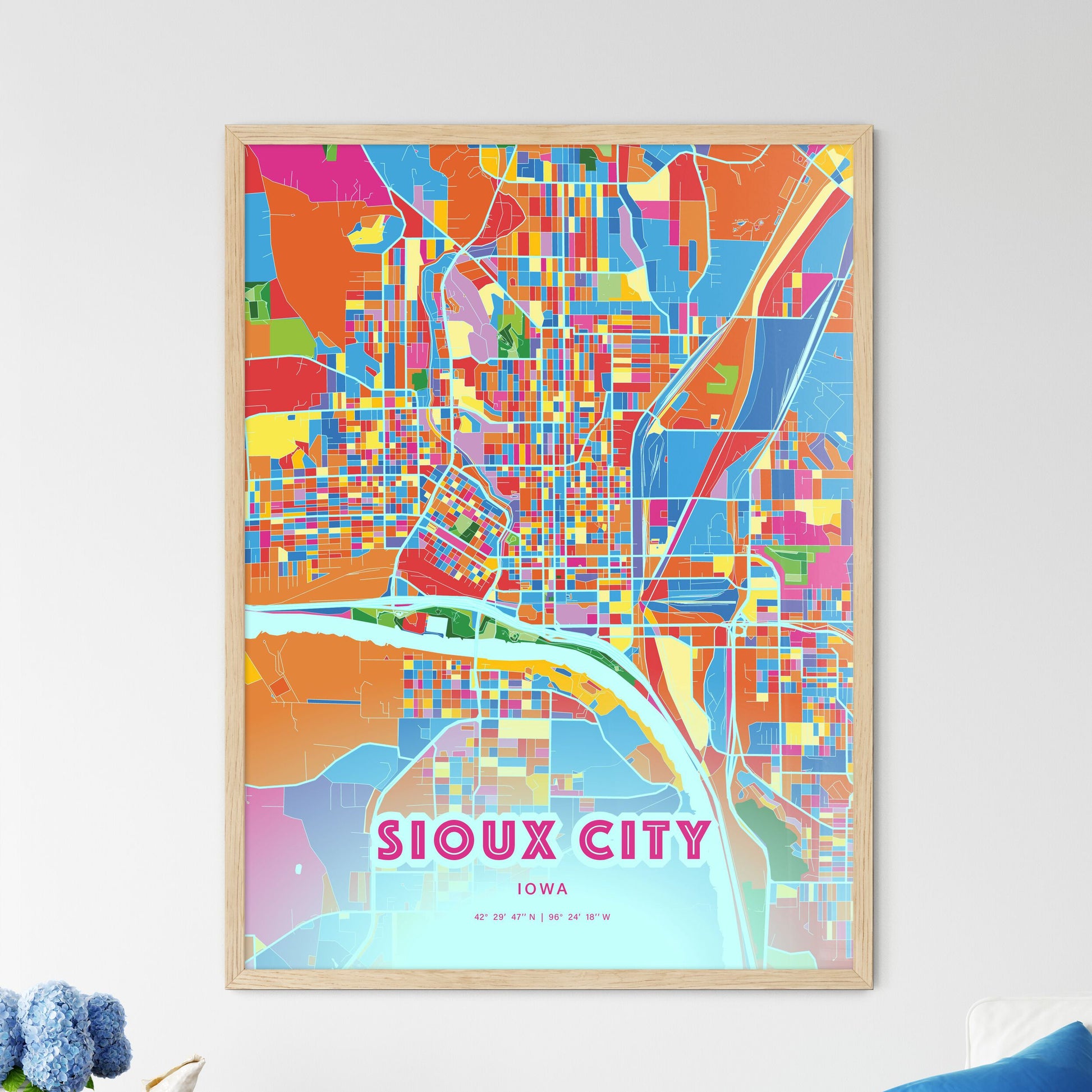Colorful Sioux City Iowa Fine Art Map Crazy Colors
