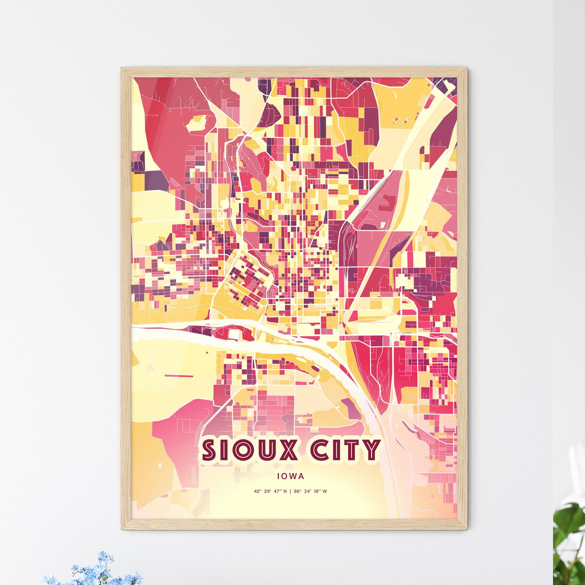 Colorful Sioux City Iowa Fine Art Map Hot Red