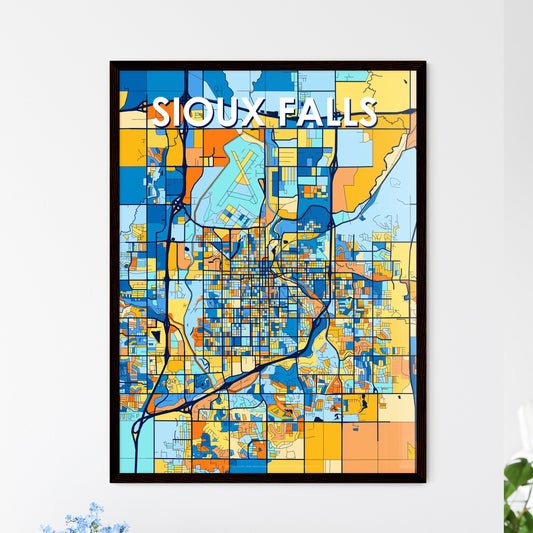 SIOUX FALLS SOUTH DAKOTA Vibrant Colorful Art Map Poster Blue Orange