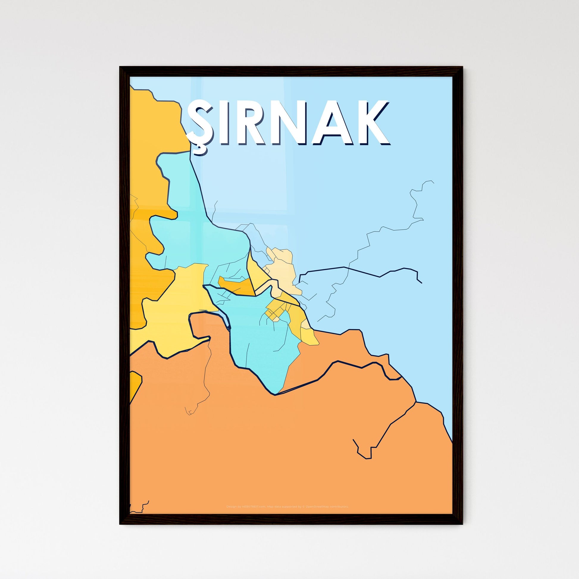 ŞIRNAK TURKEY Vibrant Colorful Art Map Poster Blue Orange