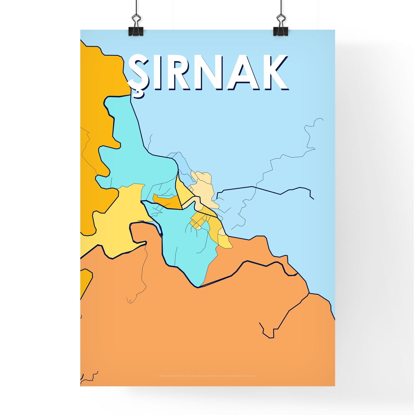 ŞIRNAK TURKEY Vibrant Colorful Art Map Poster Blue Orange