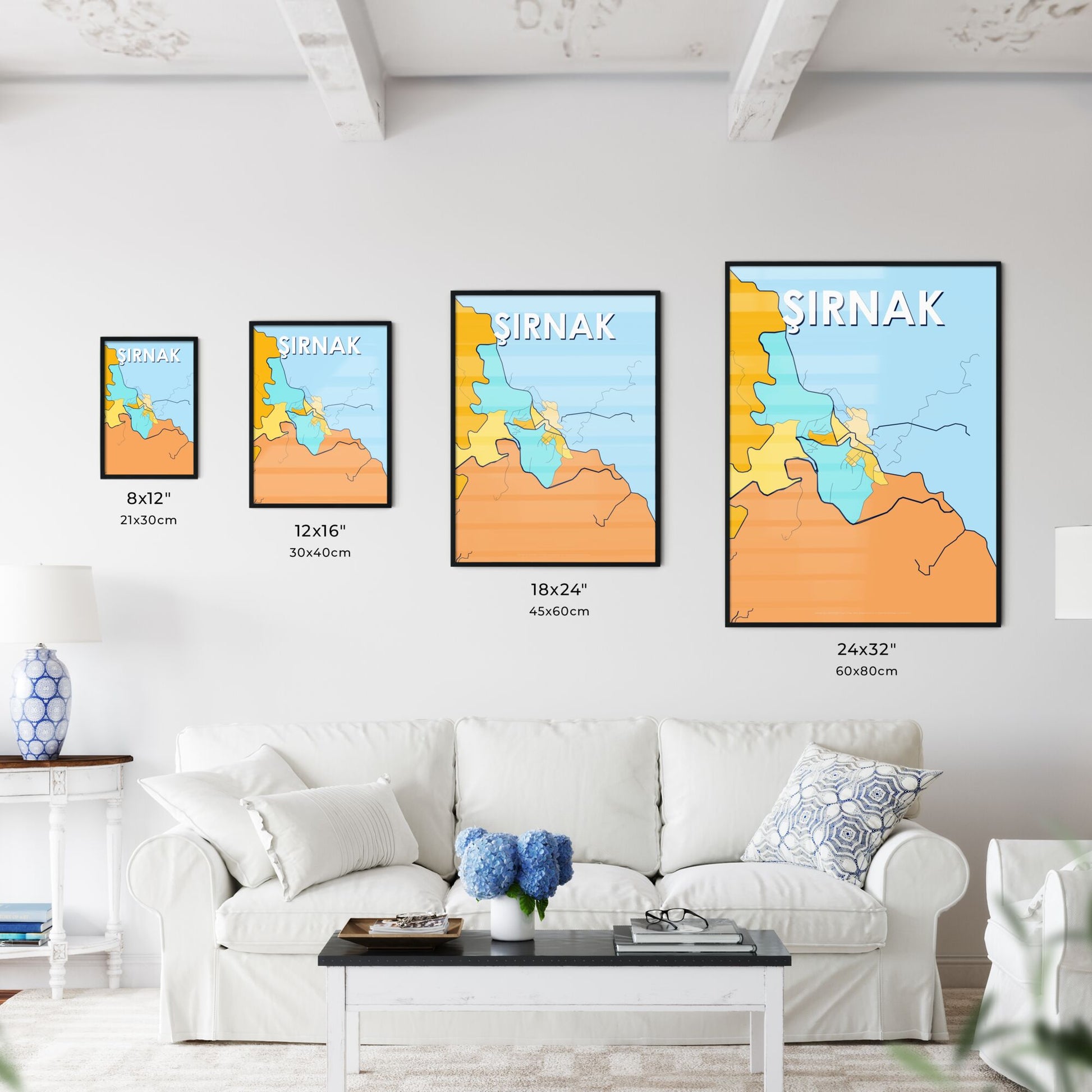 ŞIRNAK TURKEY Vibrant Colorful Art Map Poster Blue Orange