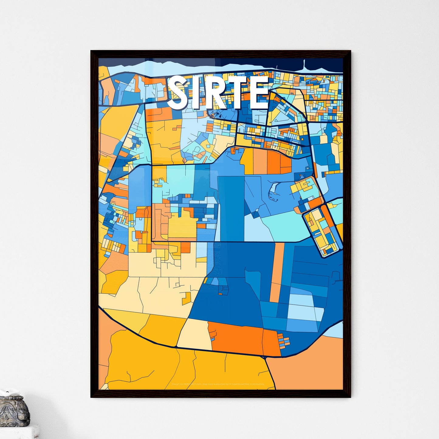 SIRTE LIBYA Vibrant Colorful Art Map Poster Blue Orange