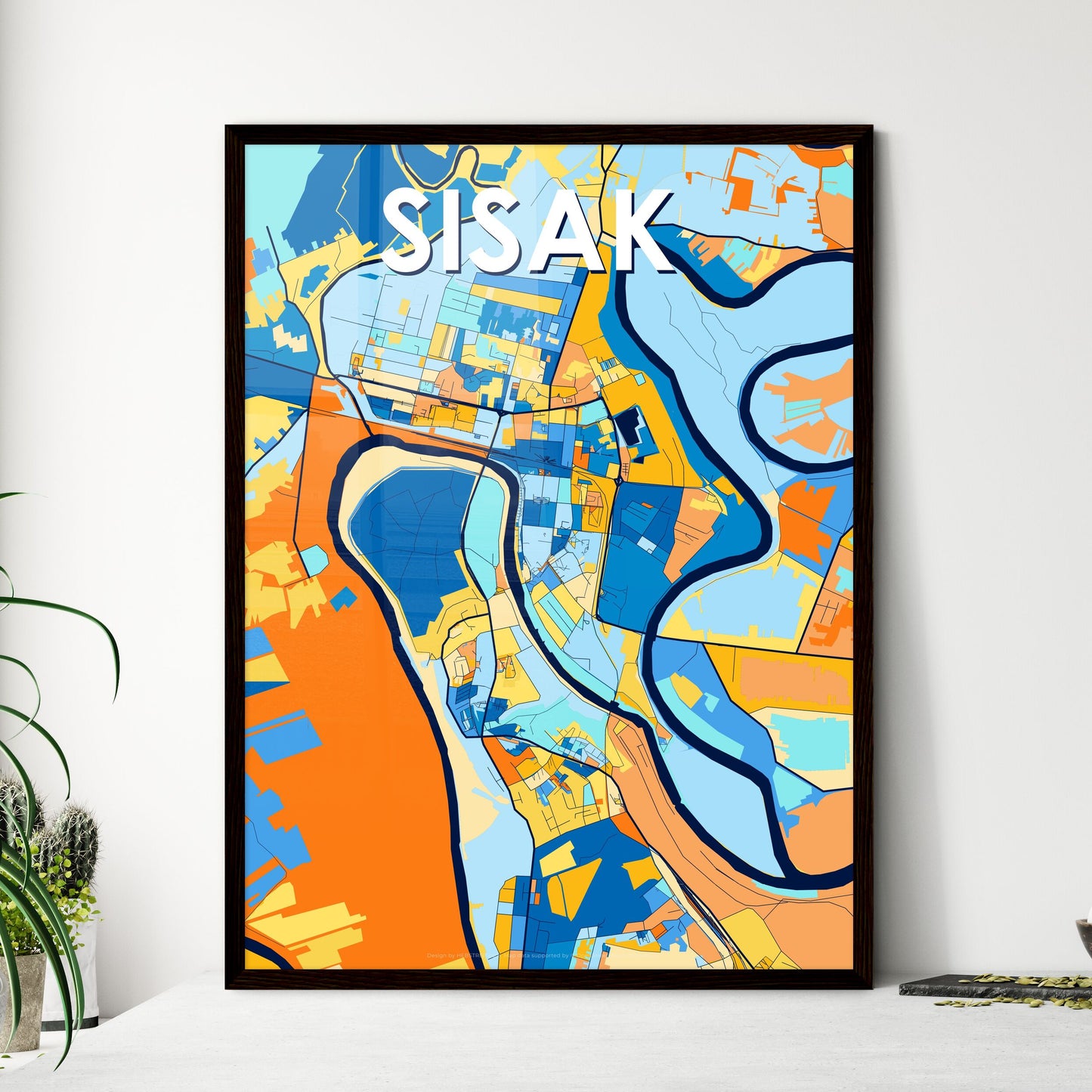 SISAK CROATIA Vibrant Colorful Art Map Poster Blue Orange