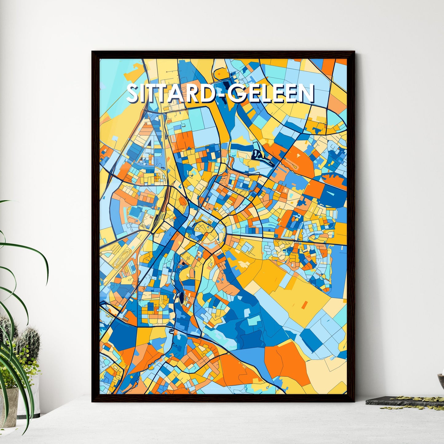 SITTARD-GELEEN NETHERLANDS Vibrant Colorful Art Map Poster Blue Orange