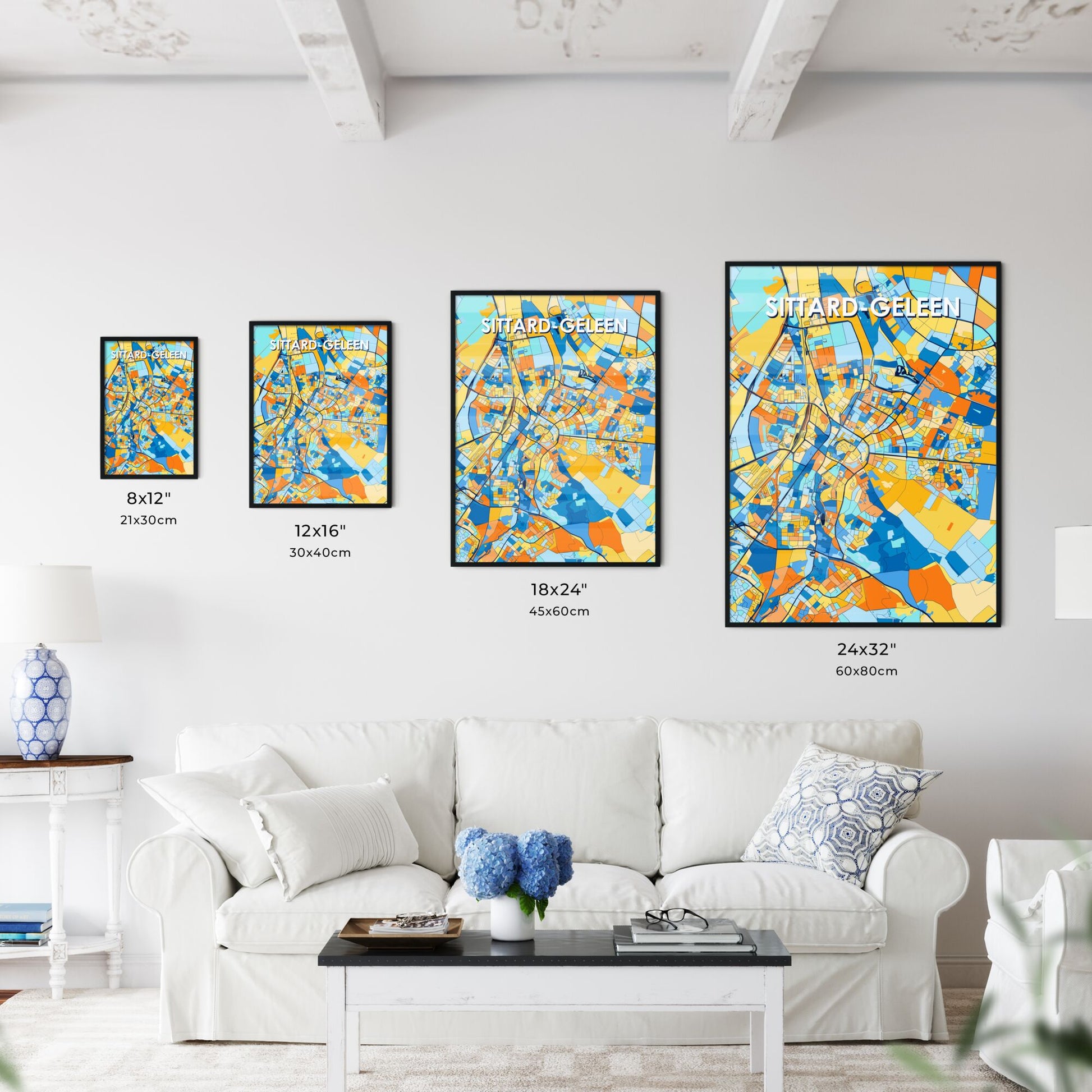 SITTARD-GELEEN NETHERLANDS Vibrant Colorful Art Map Poster Blue Orange