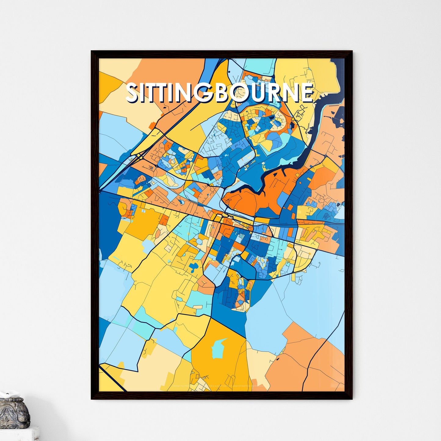 SITTINGBOURNE ENGLAND Vibrant Colorful Art Map Poster Blue Orange