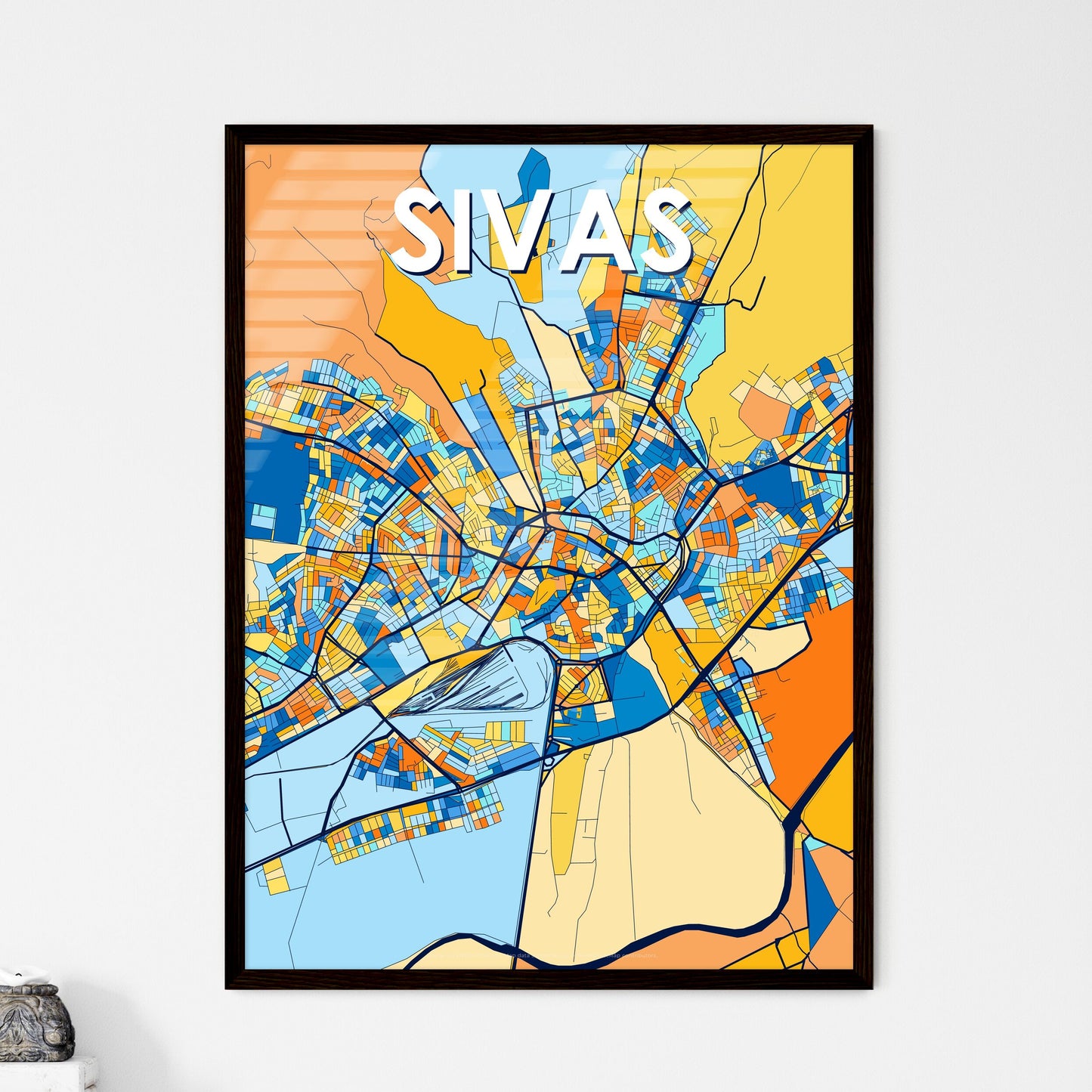 SIVAS TURKEY Vibrant Colorful Art Map Poster Blue Orange