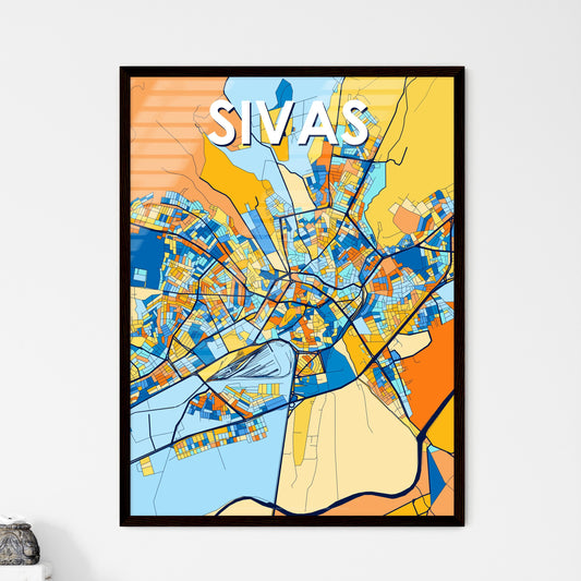 SIVAS TURKEY Vibrant Colorful Art Map Poster Blue Orange