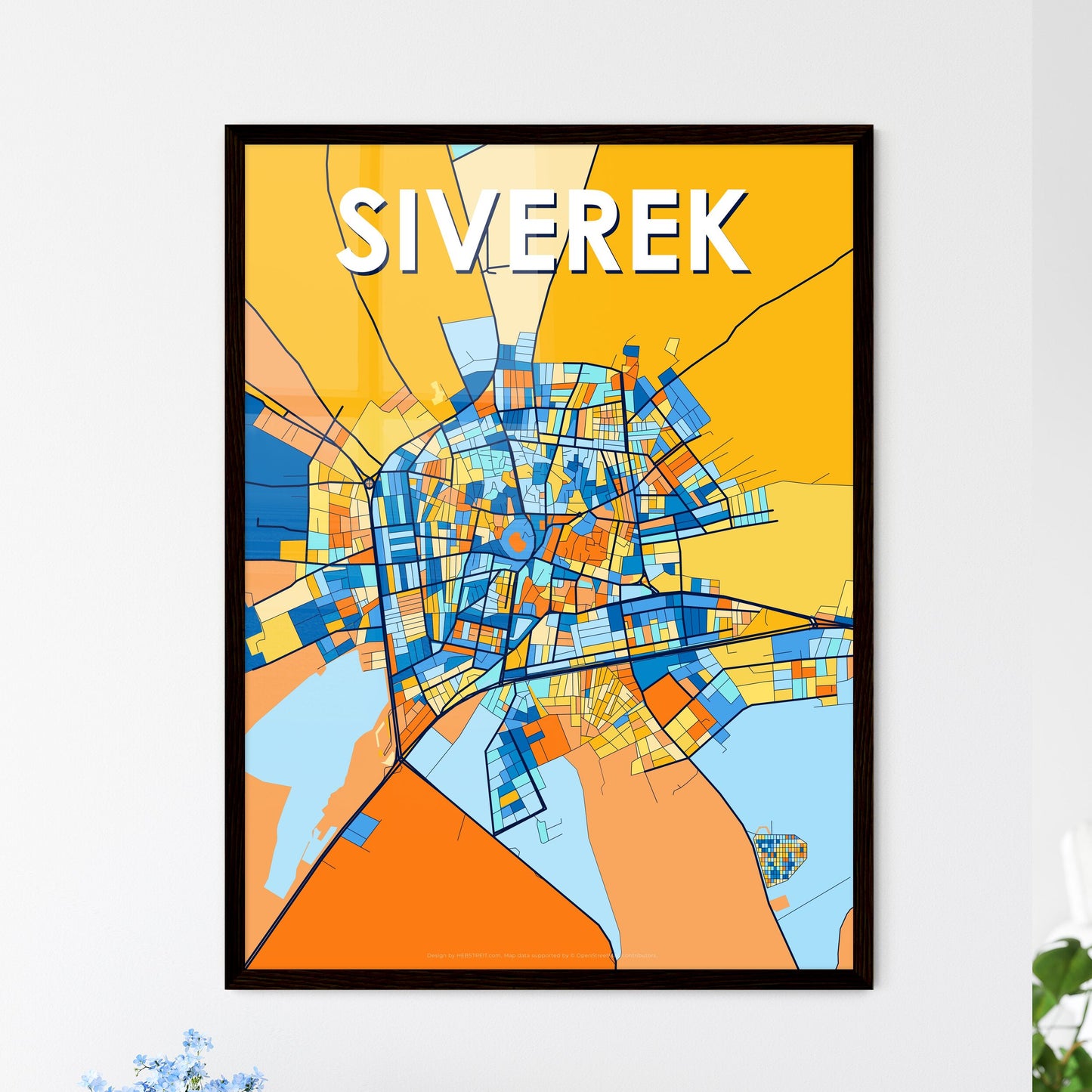 SIVEREK TURKEY Vibrant Colorful Art Map Poster Blue Orange