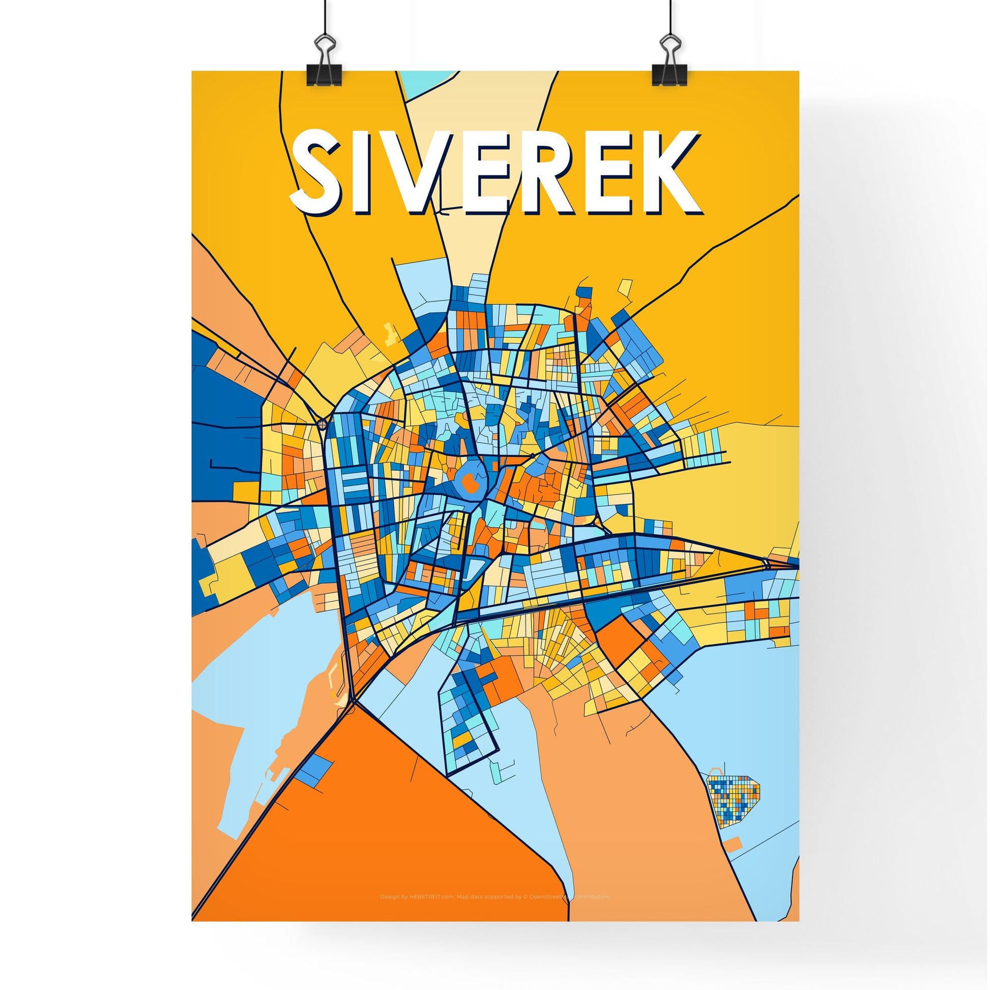 SIVEREK TURKEY Vibrant Colorful Art Map Poster Blue Orange