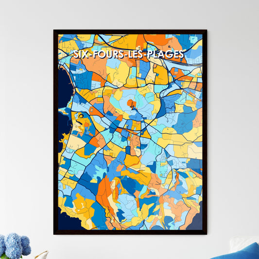 SIX-FOURS-LES-PLAGES FRANCE Vibrant Colorful Art Map Poster Blue Orange