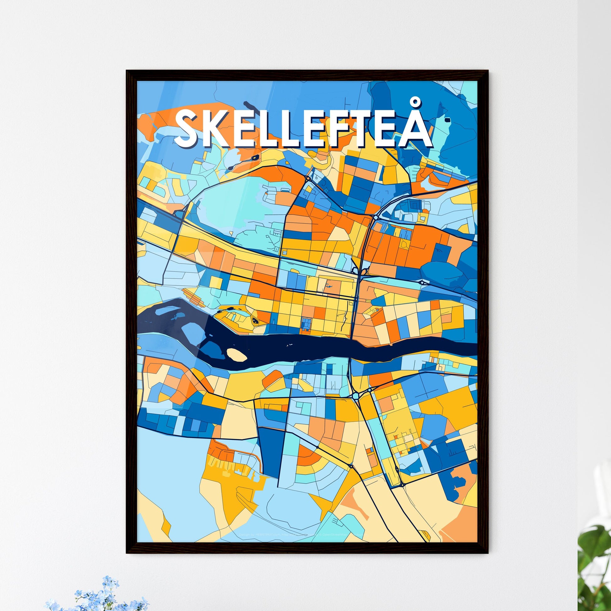 SKELLEFTEÅ SWEDEN Vibrant Colorful Art Map Poster Blue Orange