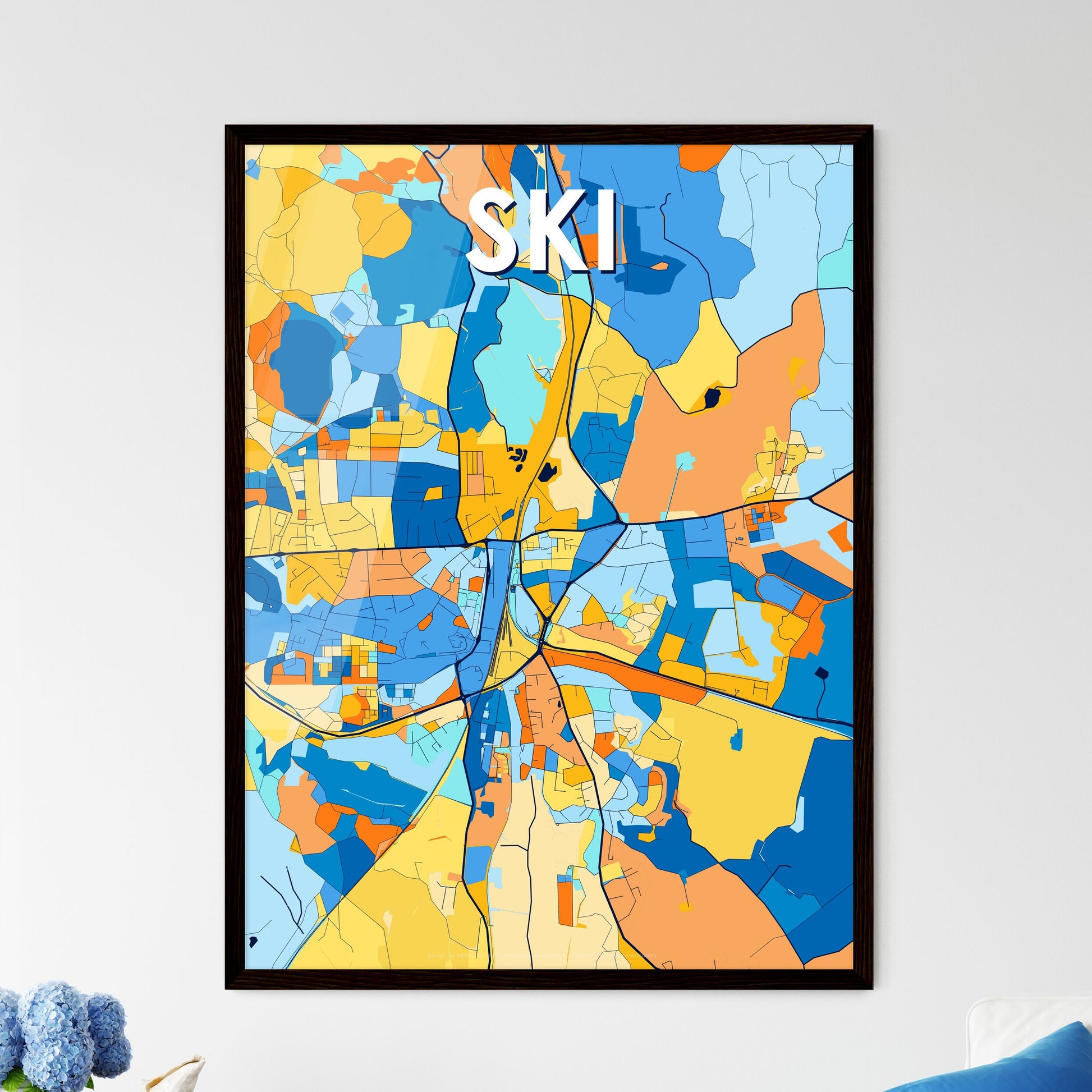 SKI NORWAY Vibrant Colorful Art Map Poster Blue Orange