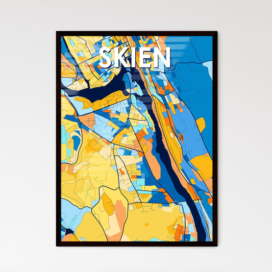 SKIEN NORWAY Vibrant Colorful Art Map Poster Blue Orange