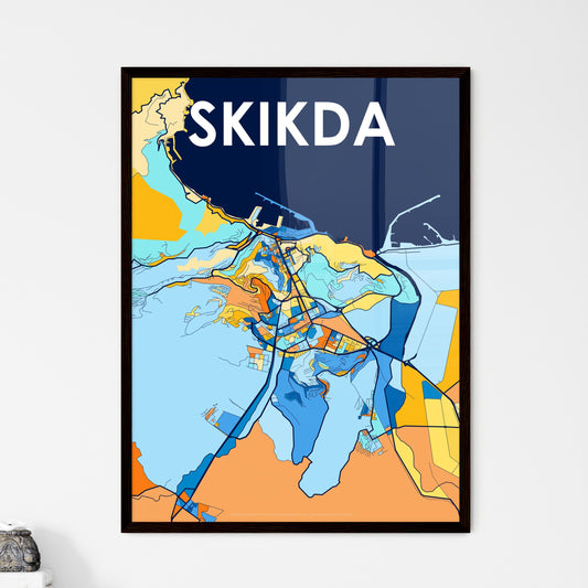 SKIKDA ALGERIA Vibrant Colorful Art Map Poster Blue Orange