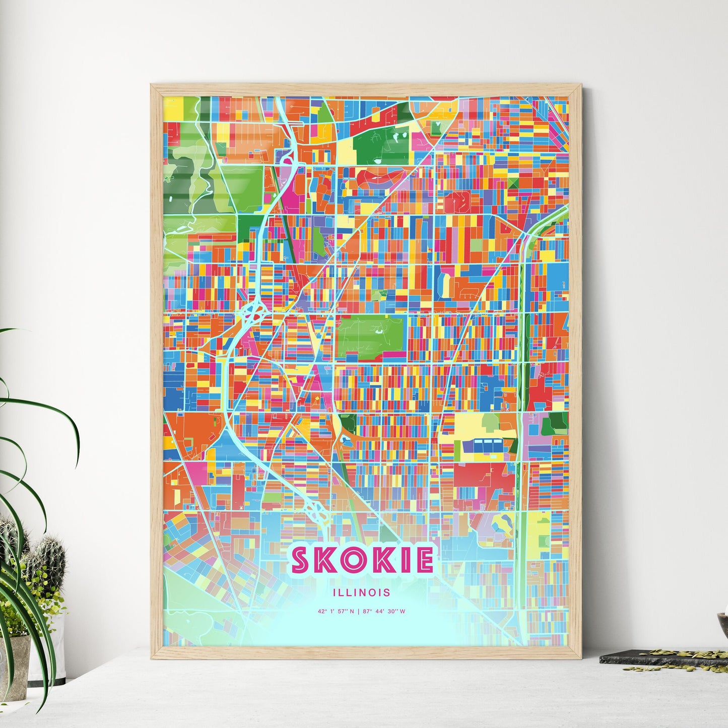 Colorful Skokie Illinois Fine Art Map Crazy Colors