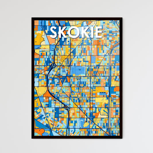 SKOKIE ILLINOIS Vibrant Colorful Art Map Poster Blue Orange