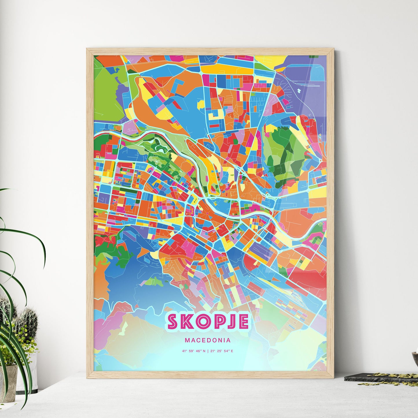 Colorful Skopje North Macedonia Fine Art Map Crazy Colors