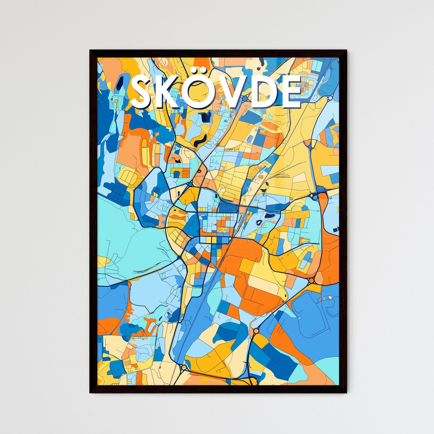 SKÖVDE SWEDEN Vibrant Colorful Art Map Poster Blue Orange