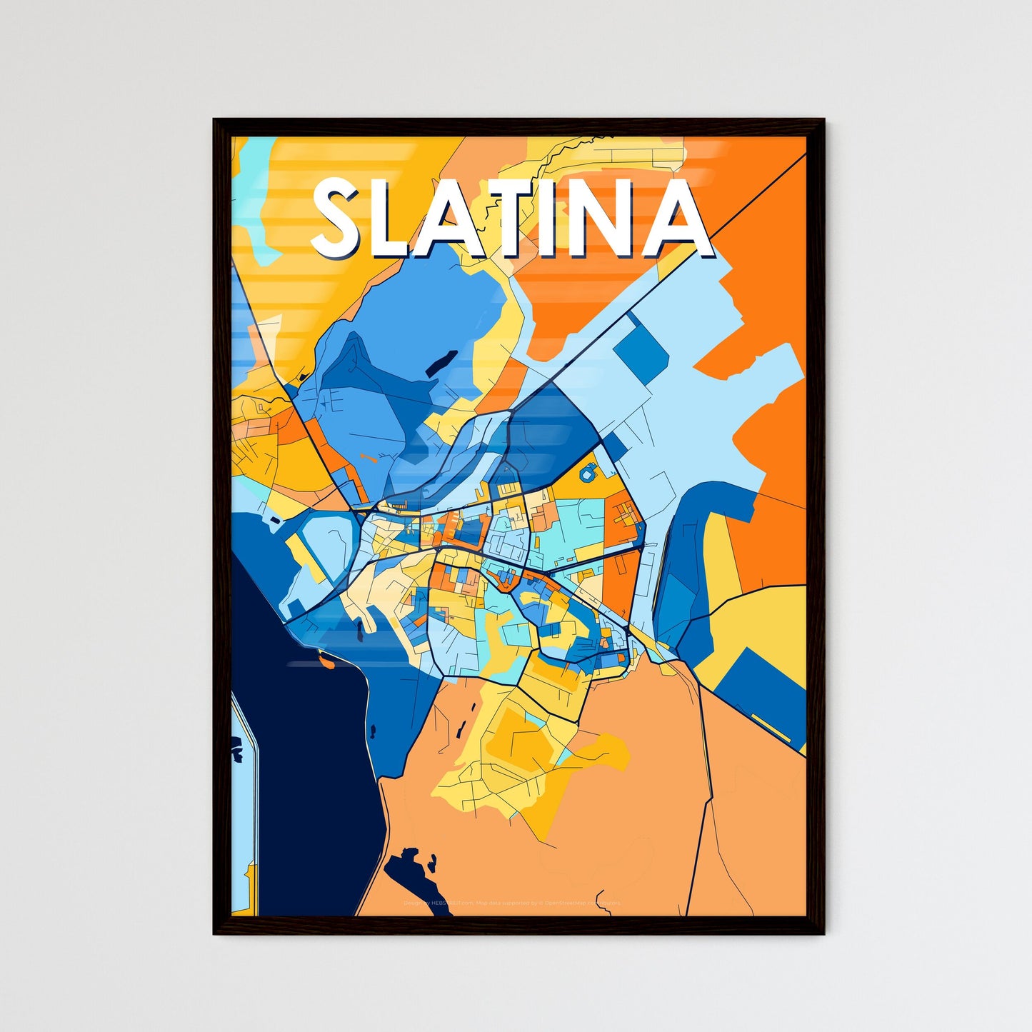 SLATINA ROMANIA Vibrant Colorful Art Map Poster Blue Orange