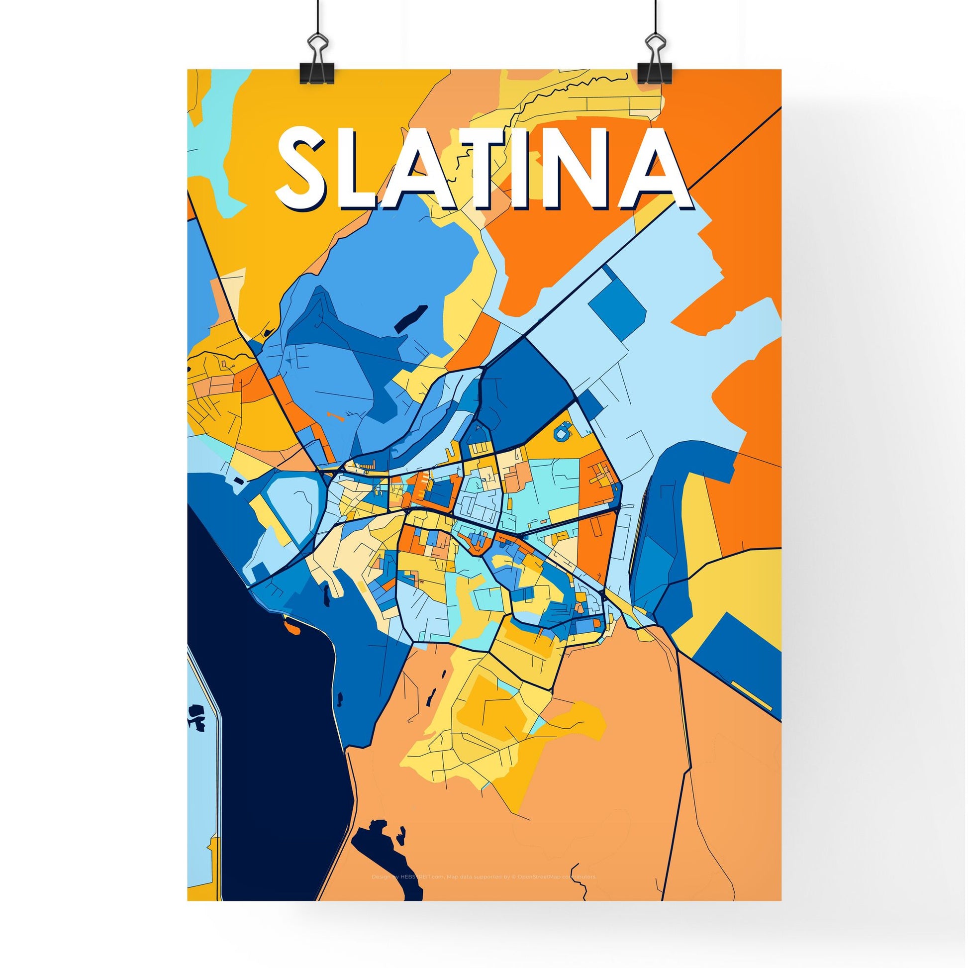 SLATINA ROMANIA Vibrant Colorful Art Map Poster Blue Orange