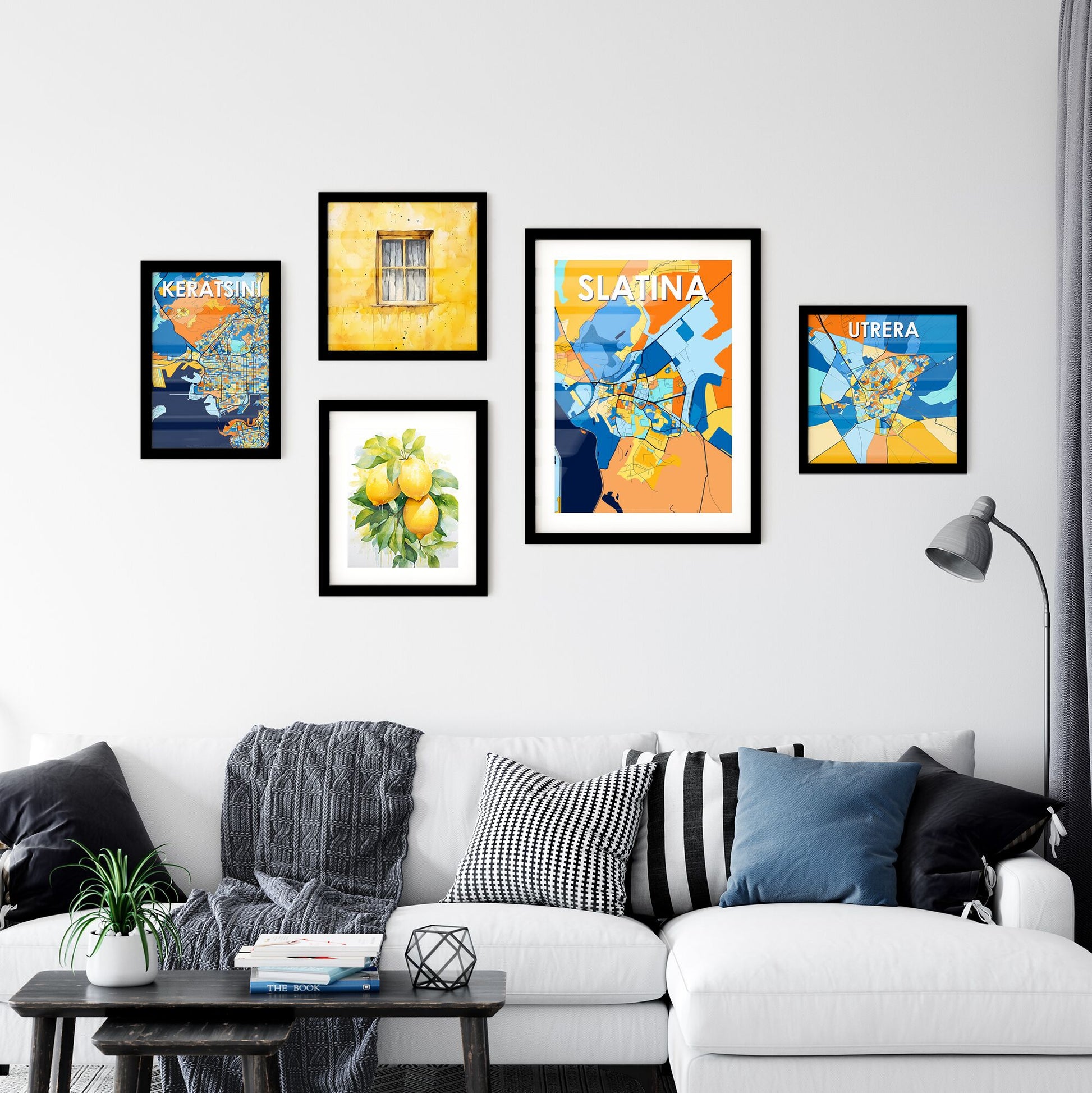 SLATINA ROMANIA Vibrant Colorful Art Map Poster Blue Orange