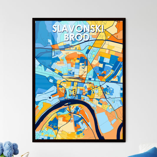 SLAVONSKI BROD CROATIA Vibrant Colorful Art Map Poster Blue Orange