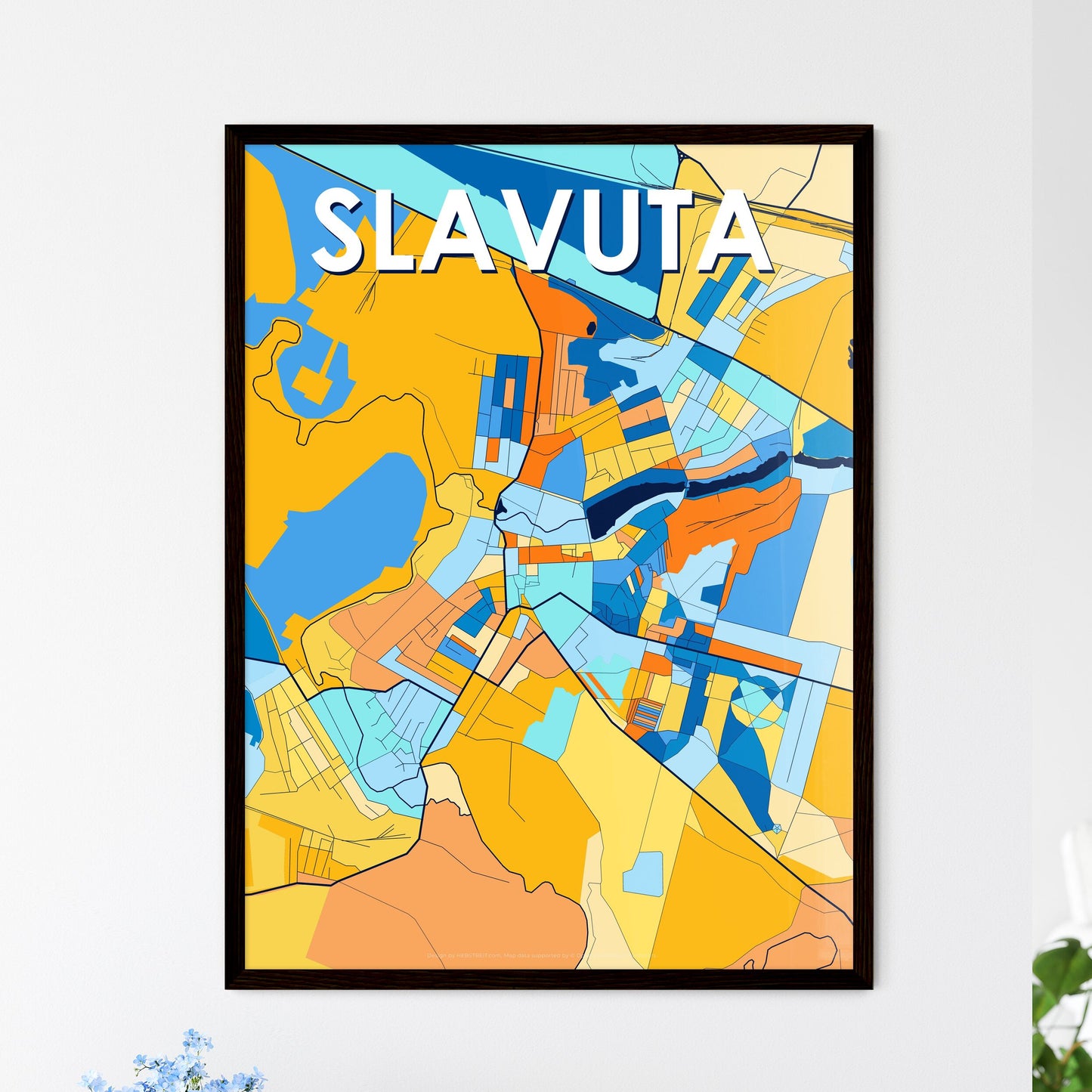 SLAVUTA UKRAINE Vibrant Colorful Art Map Poster Blue Orange